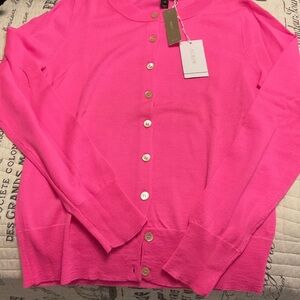 J. Crew Bright Pink Crewneck Button-Front Cardigan New with tags. XS.